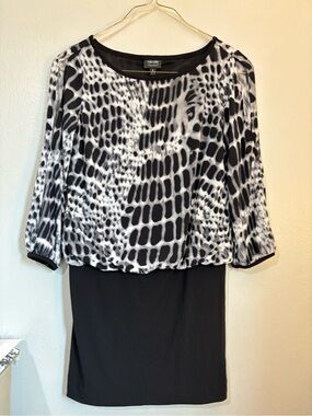 Nicole Miller Black & White Printed Blouson Sheath Dress